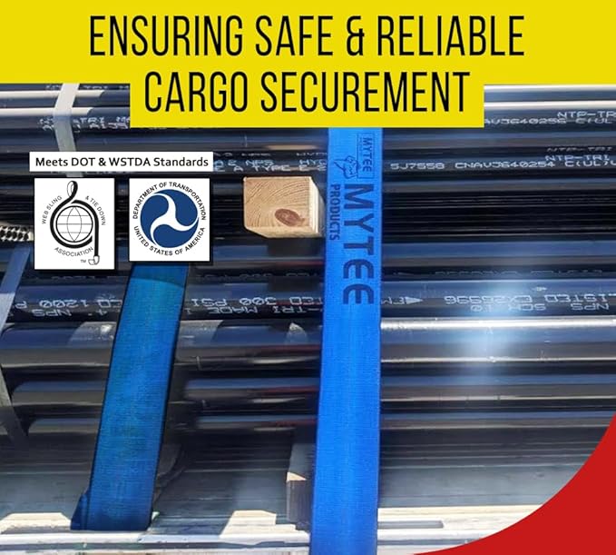 Mytee Products 4" x40' Heavy Duty Winch Straps with Flat Hook WLL# 5400 LBS - Flatbed Tie Down Truck Straps - 4 Inch Cargo Control for Flatbed Truck Utility Trailer (Blue)