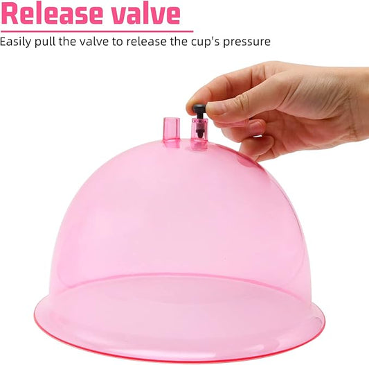 ZILAMPU Vacuum Cupping Machine Accessories, XXL 10 inch Diameter Big Buttock Shape Suction Therapy Cups 250MM with Y Hose for Butt Lift,Body Massage (Pink-1 Pair)