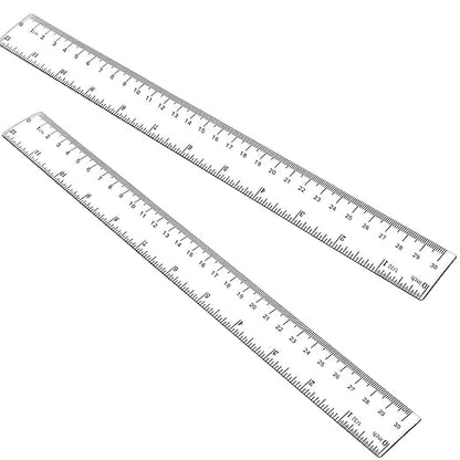 Plastic Ruler, 12 Inch Clear Plastic Ruler, Centimeter, Millimeter and Inches, Pack of 2