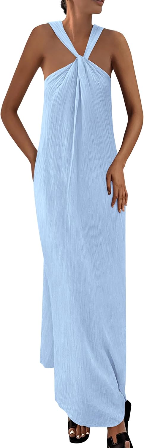 PRETTYGARDEN Womens 2026 Casual Long Summer Dresses Sleeveless Strappy Loose Flowy Beach Vacation Maxi Dress with Pockets