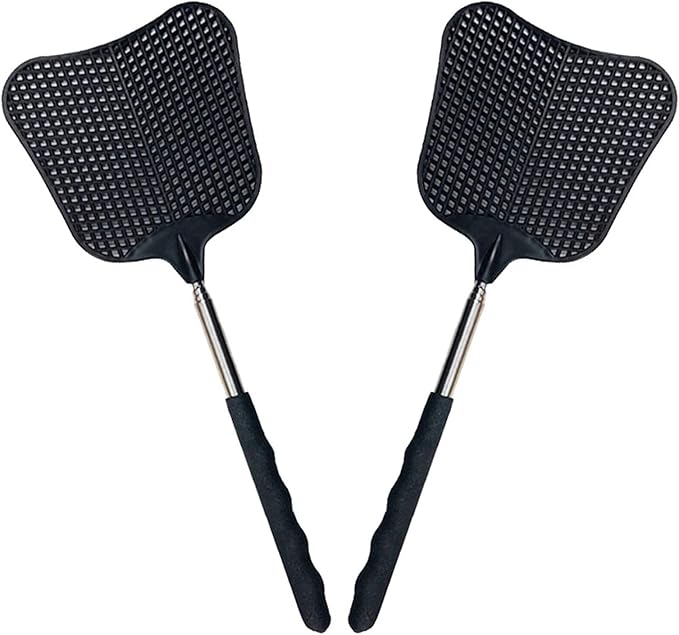 Foxany Telescopic Fly Swatters, Durable Plastic Fly Swatter Heavy Duty Set, Flyswatter with Stainless Steel Handle for IndoorOutdoorClassroom (2 Pack)
