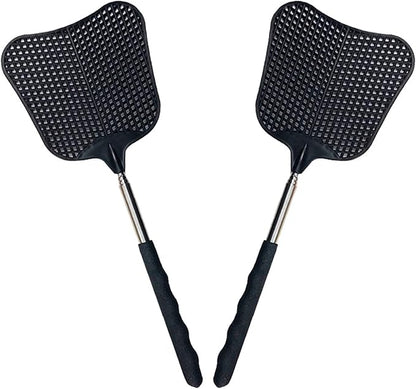 Foxany Telescopic Fly Swatters, Durable Plastic Fly Swatter Heavy Duty Set, Flyswatter with Stainless Steel Handle for IndoorOutdoorClassroom (2 Pack)