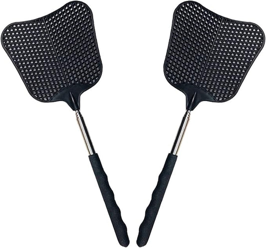 Foxany Telescopic Fly Swatters, Durable Plastic Fly Swatter Heavy Duty Set, Flyswatter with Stainless Steel Handle for IndoorOutdoorClassroom (2 Pack)