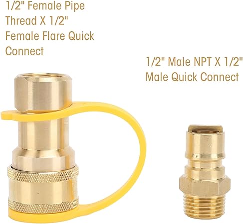 3pcs Gas Quick Connect Fittings, Gas Fittings Brass Gas Quick Connect Adapter Kit for Rv Trailer Van