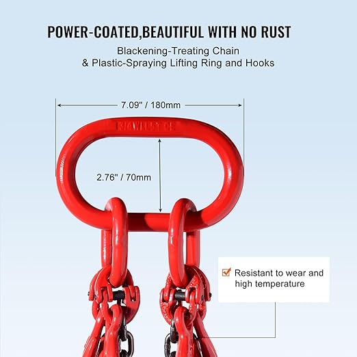 VEVOR Chain Sling, 5/16 inch x 10 ft Lifting Chains with Hooks, G80 Engine Chain Hoist Lifts, 11000 lbs/5 Ton Lifting Sling Chains for Engine Hoist, Engine Lift Chain with 4 Leg Grab Hooks & Adjusters