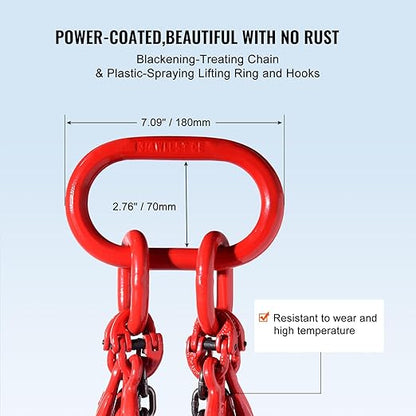 VEVOR Chain Sling, 5/16 inch x 10 ft Lifting Chains with Hooks, G80 Engine Chain Hoist Lifts, 11000 lbs/5 Ton Lifting Sling Chains for Engine Hoist, Engine Lift Chain with 4 Leg Grab Hooks & Adjusters