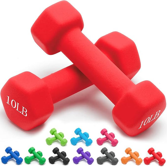 Portzon Weights Dumbbells 10 Colors Options Compatible with Set of 2 Neoprene Dumbbells Set,1-15 LB, Anti-Slip, Anti-roll, Hex Shape (Red)