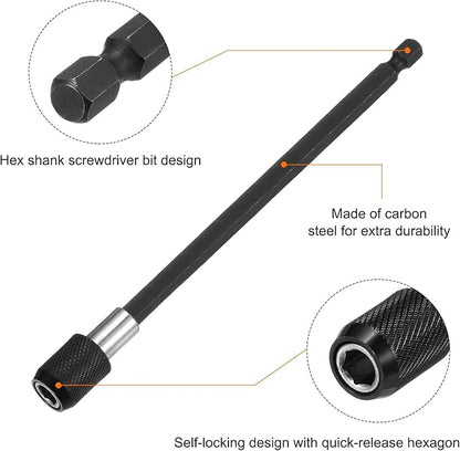 HARFINGTON Magnetic Extension Chuck Adapter 6" 14 Inch Hex Shank Quick Release Bar Socket Screwdriver Bit Holder for Screwdriver Bits Nuts Drills Socket Driver Adapter, Black
