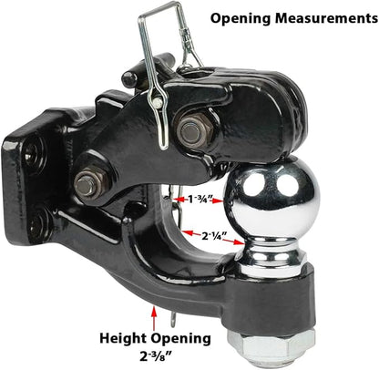 Mytee Products Pintle Hitch with 2-5/16-Inch Trailer Ball, 8 Ton Combination Hitch with Mounting Kit | Bolt On Adjustable Pintle Hook Ball Combo - Powder-Coated, Heavy-Duty