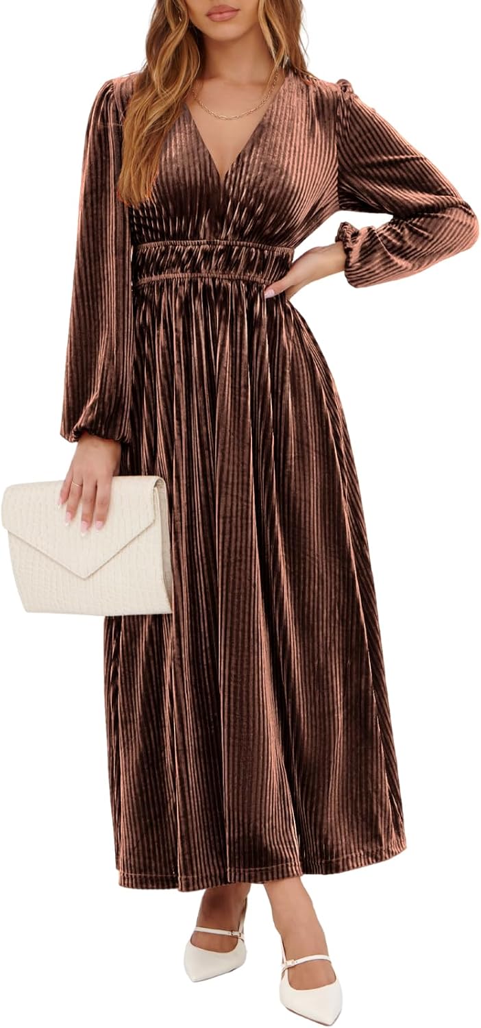 Sissyaki Women's Velvet Long Sleeve Maxi Dress Formal Wedding Guest Cocktail Dress for Fall Winter.