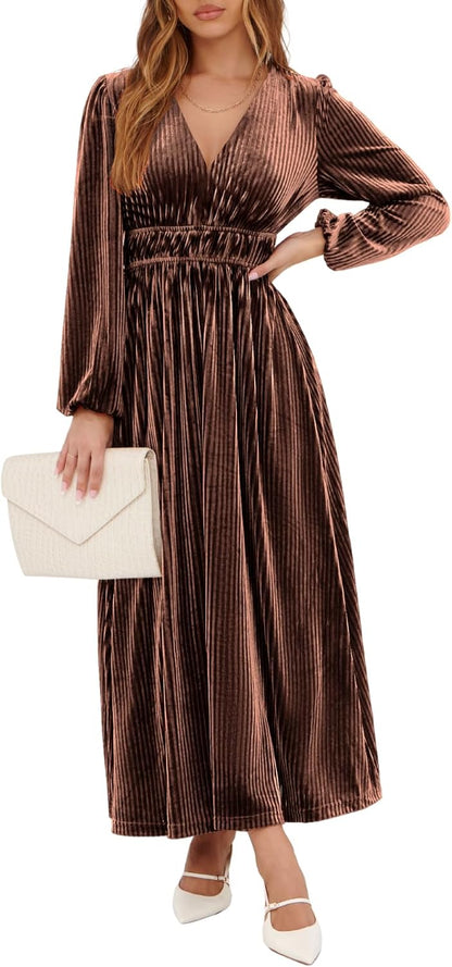 Sissyaki Women's Velvet Long Sleeve Maxi Dress Formal Wedding Guest Cocktail Dress for Fall Winter.