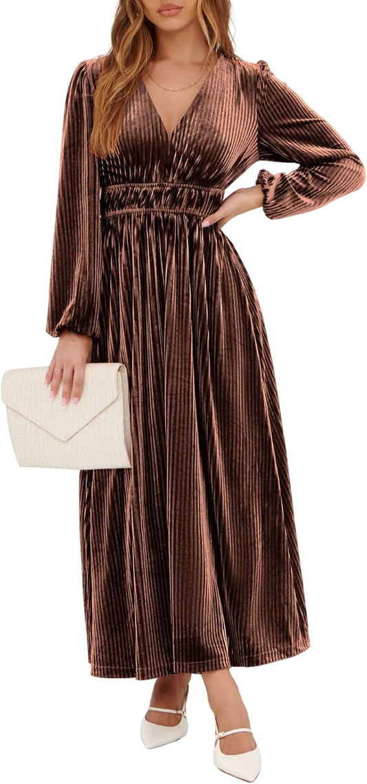 Sissyaki Women's Velvet Long Sleeve Maxi Dress Formal Wedding Guest Cocktail Dress for Fall Winter.