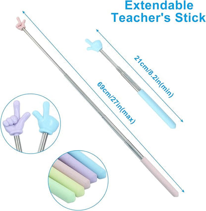 5 Pcs Retractable Teacher Pointer, 5 Colors Extendable Finger Pointer Stick Hand Pointing Sticks, Student Finger Pointing Tools for Classroom, Reading (Light -Blue,Purple,Yellow,Green,Pink)