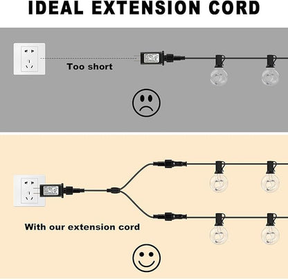 10FT Male to Female 2 Pin Flexible Waterproof Extension Cord for Indoor Outdoor Garden Lighting, Solar Strip Lights, G40 Globe Lights, and Rope Lights