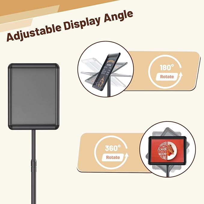 Pedestal Floor Stand Sign Holder for 8.5x11 inches Poster or Chalk Board, Snap Open Frame,360° Rotation,Outdoor Indoor Standing Display Sign Holders for commerical, Directional, Black 3 Pack