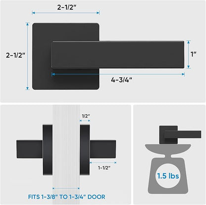 TICONN Dummy Door Handle, Heavy Duty Reversible Square Dummy Door Lever for Indoor, Bedroom, Closet (1 Pack, Front  Back Pair, Matte Black)