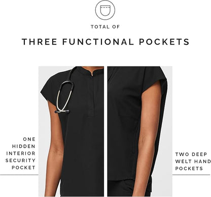 FIGS Rafaela Oversized Scrub Tops for Women — Mandarin Collar, Shirttail Hem, 3 Pockets, 4-Way Stretch