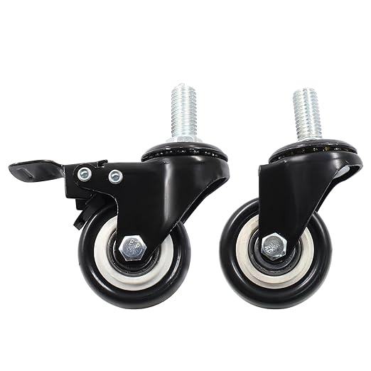 2'' Threaded Stem Casters with Brake, M10 x 25mm Heavy Duty 360 Degree Swivel Stem Wheels for Furniture, Cart, Workbench - Set of 4(2 with Brake,2 with No Brake)