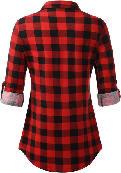 This classic plaid shirt from DJT is perfect for any casual or dressy occasion. The soft, stretchy fabric is comfortable and flattering.