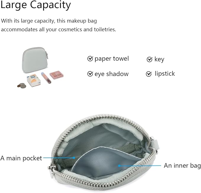Organizer Bag Makeup Bag for Purse Travel Toiletry Pouch Zipper Pouch for Purse Small Makeup Pouch with Pockets Wristband design (gray-nylon)