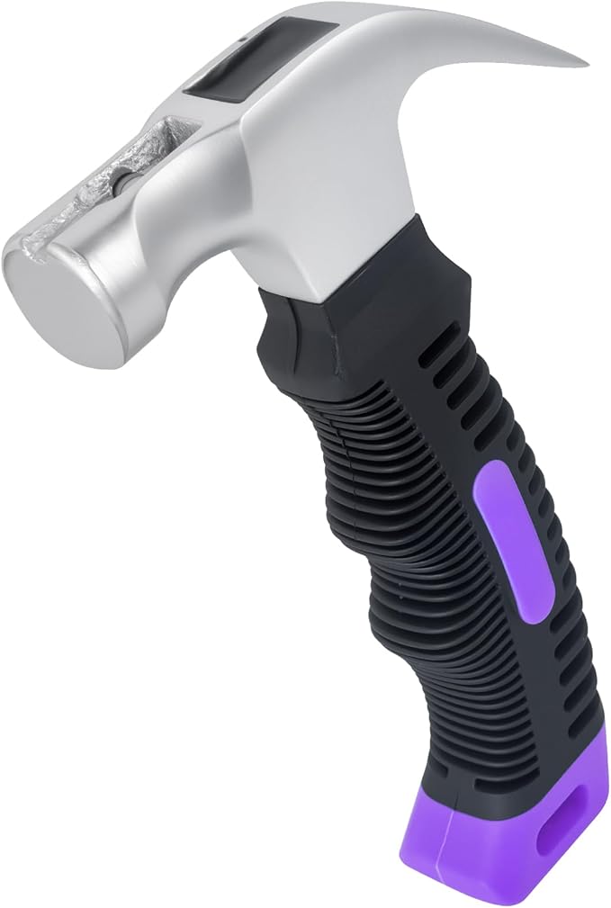 Small Claw Hammer - Mini Hammer for WomenKids, Camping Hammer, Stubby Tack Hammer, Nail Hammer with Magnetic (Purple)