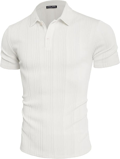 PJPAUL JONES Mens Textured Knit Polo Shirts Regular Fit Stretchy Golf Shirts