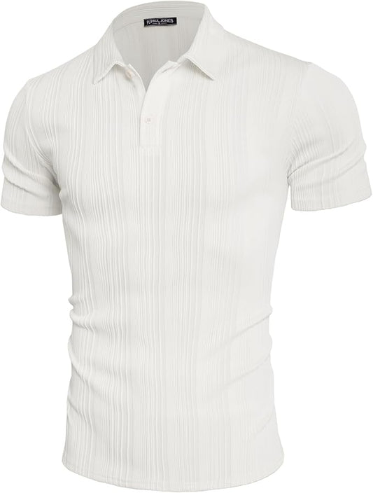 PJPAUL JONES Mens Textured Knit Polo Shirts Regular Fit Stretchy Golf Shirts