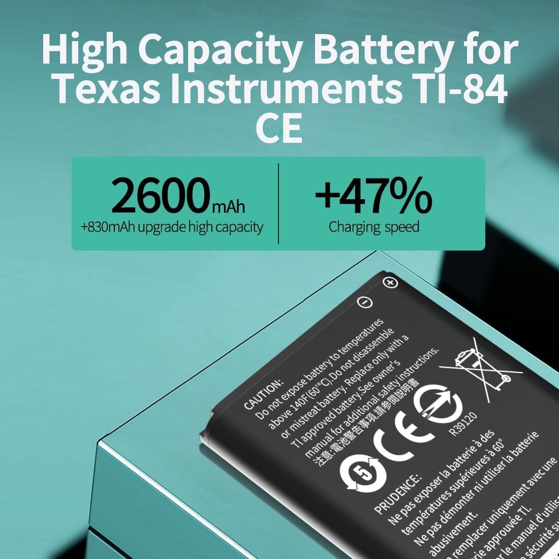 TI-84 Plus CE Battery for Texas Instruments,???????????????? High Capacity 0 Cycle,P11P35-11-N01 Battery,Part No 3.7L1200SPB 3.7V TI-Nspire CX II TI-Nspire CX II CAS