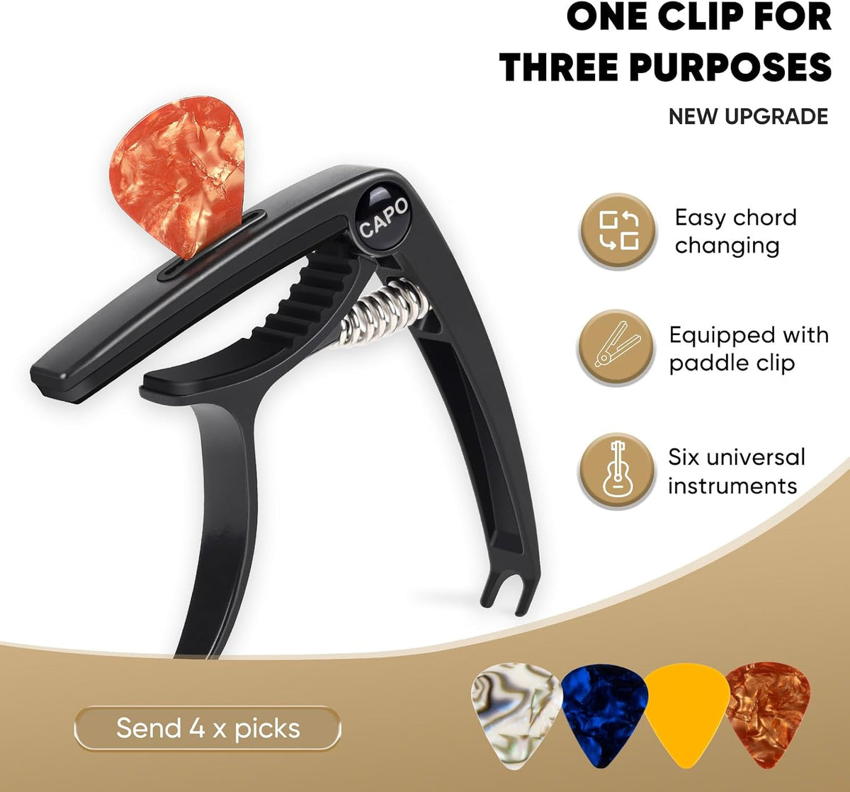 AARVI Trigger Guitar Capo with Built-in Pick Holder