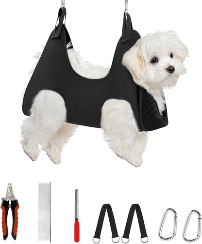 Supet Dog Grooming Hammock Harness for Dogs Cats, Relaxation Pet Nail Clipper Hammock, Restraint Dog & Small Animal Leashes Sling for Groomingk for Nail Trimming (Blue, S)