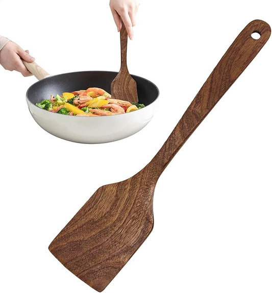 Wooden Turner - Cooking Spoon, Kitchen Spatula  Easy to Use Wooden Stirrer, Food Preparing Cooking Scraper, Effortless Stir Fry Grilling Paddle, Mixing Flipping Spoon for Home Professional Use
