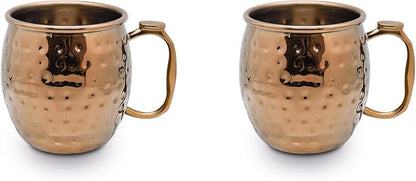 SELECT Set of 2 Hammered Moscow Mule Mugs with Thumb Handle - Rose GoldGoldRainbowMatching Color Handles100 food-grade Stainless Steel16 fl. oz., Regular