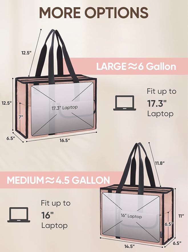 BALEINE Large Utility Tote Bag with Reinforced Bottom, Multi Pockets Foldable Tote Bag for Nurse, Travel, Work