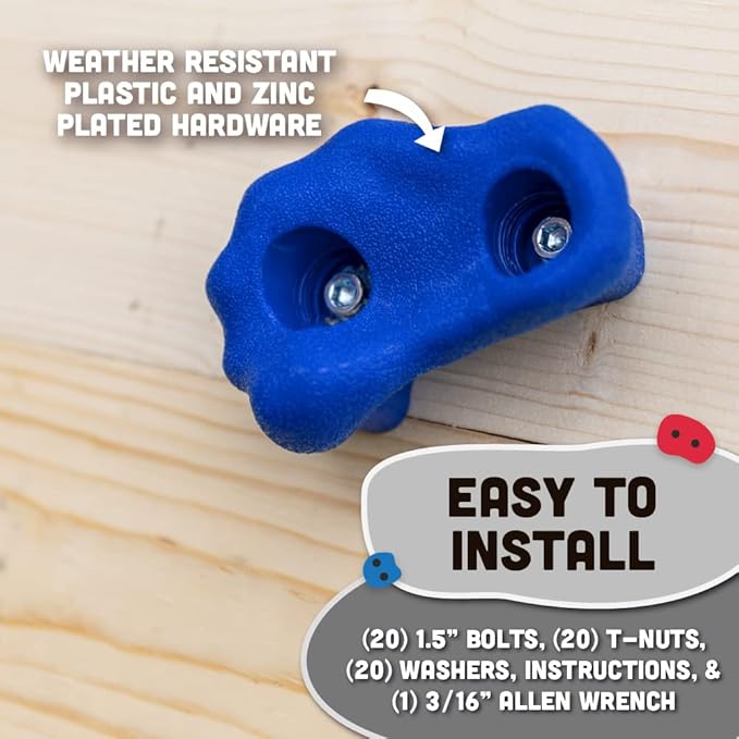 Squirrel Products Rock Climbing Holds for Kids, Deluxe Extra Large Climbing Rocks with Mounting Hardware - DIY Rock Wall Indoor  Outdoor Playground Accessories Wall Climbing Kit - Ages 3