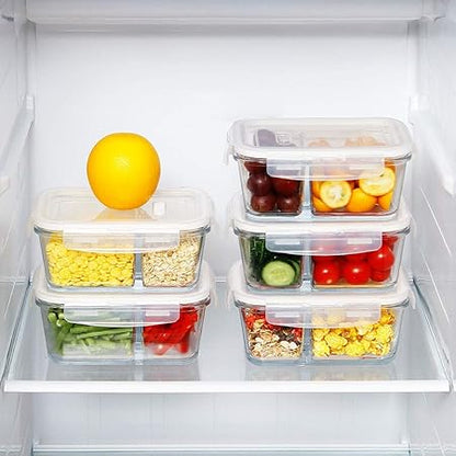 DAS TRUST 3 Pack 36oz Bento Box Glass Meal Prep Containers with 3 Compartments, Glass Food Storage Containers with Lids, Meal Prep Bowls, Lunch Box, Oven  Microwave Safe