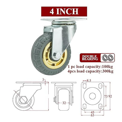 1PCS Casters Heavy Duty Furniture Rubber Swivel Mover Silent Shelves Wheelbarrow Trolley Hardware Transporter Tire Trolley(1pc Stem Brake Wheel,4 inch)