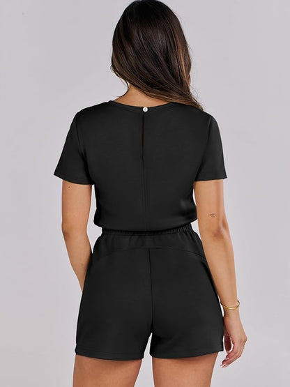 ANRABESS Romper for Women Short Sleeve Summer Tshirt One Piece Jumpsuit Beach Vacation Travel Outfits 2025 Dressy Clothes