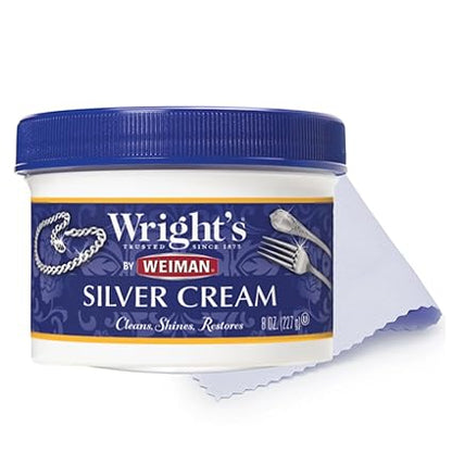Wright's by Weiman Silver Cleaner and Polish Cream with Polishing Cloth, Ammonia-Free, Gently Clean  Remove Tarnish without Scratching
