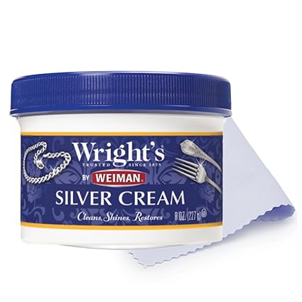 Wright's by Weiman Silver Cleaner and Polish Cream with Polishing Cloth, Ammonia-Free, Gently Clean  Remove Tarnish without Scratching