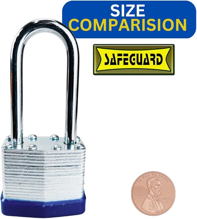 SAFEGUARD 30mm1.18" High-Security Long Shank Laminated Padlock with Hardened Shackle and Copper Lock Cylinder