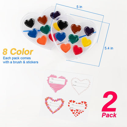 ARTLYMERS Watercolor Paint Set, 2 Pack Heart Water Color Paint Sets for Kids with Paintbrush Washable, Valentines Gifts Art Supplies for Preschool Classroom Party Favor Prizes Exchange