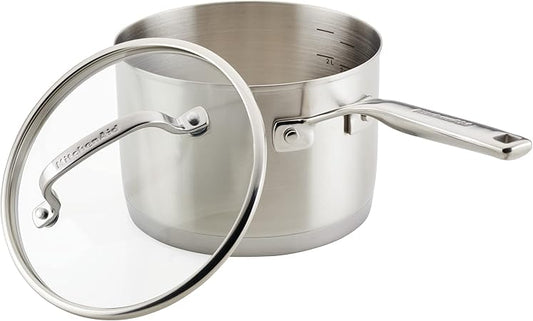 KitchenAid 3-Ply Base Brushed Stainless Steel Sauce PanSaucepan with Lid, 3 Quart