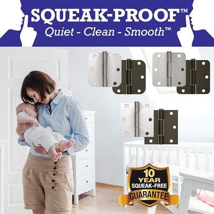 Hardware Essentials 854324 Smooth Corner Squeak-Proof Door Hinges, 3-12 inch, Oil Rubbed Bronze, 1 Count