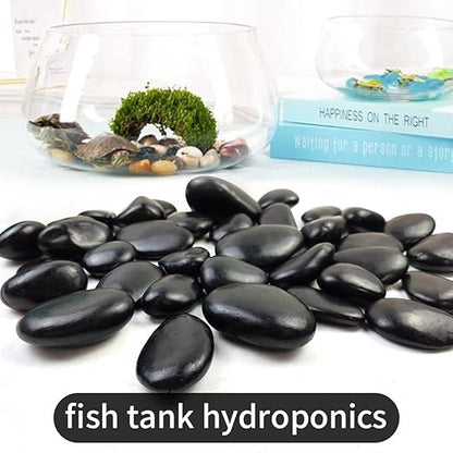 Natural Polished Black River Rocks - 2-3 inch 20LB High Polished Decorative Pebbles, Polished Stones for Landscaping, Natural River Rocks for Outdoor Decor, Polished Pebbles for Plants.