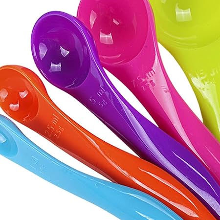 AKOAK Plastic Measuring Spoon Set, Stackable Plastic Measuring Spoon for Measuring Dry and Liquid Ingredients, Cooking and Baking, Mixing Color, Set of 5