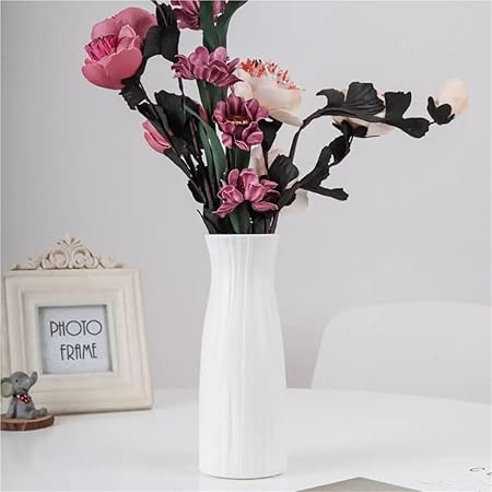 Plastic Flower Vase Imitation Ceramic Solid Color Flower Arrangement Container Living Room Decoration(White 1pc)