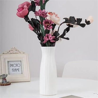 Plastic Flower Vase Imitation Ceramic Solid Color Flower Arrangement Container Living Room Decoration(White 1pc)