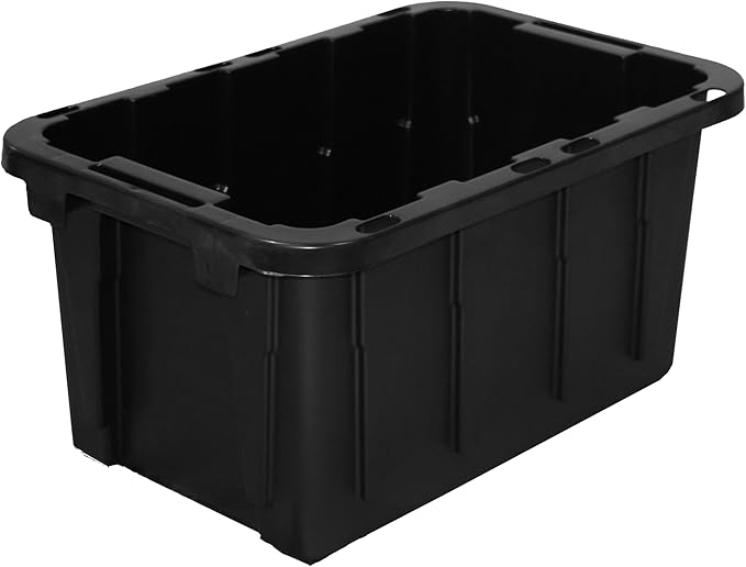 HDX 27 gal. Strong Box Plastic Storage Tote in Black and Yellow