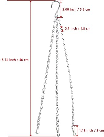 KUMGROT 3 pcs Hanging Basket Chains 15.74 inch Long Hanging Chains for Plants Flower Pot Basket Chains Replacement Plant Hangers for Bird Feeders, Planters and Lanterns Silver