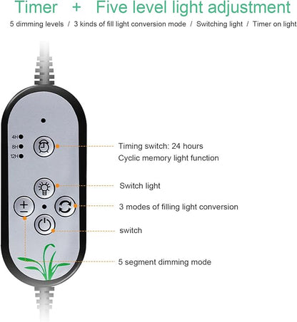 USB Powered Aluminum Shell Plant Grow Light, 360 Degree Bendable Dual Heads Fill Light with 52 LEDs for Indoor Plants with Non Slip Base